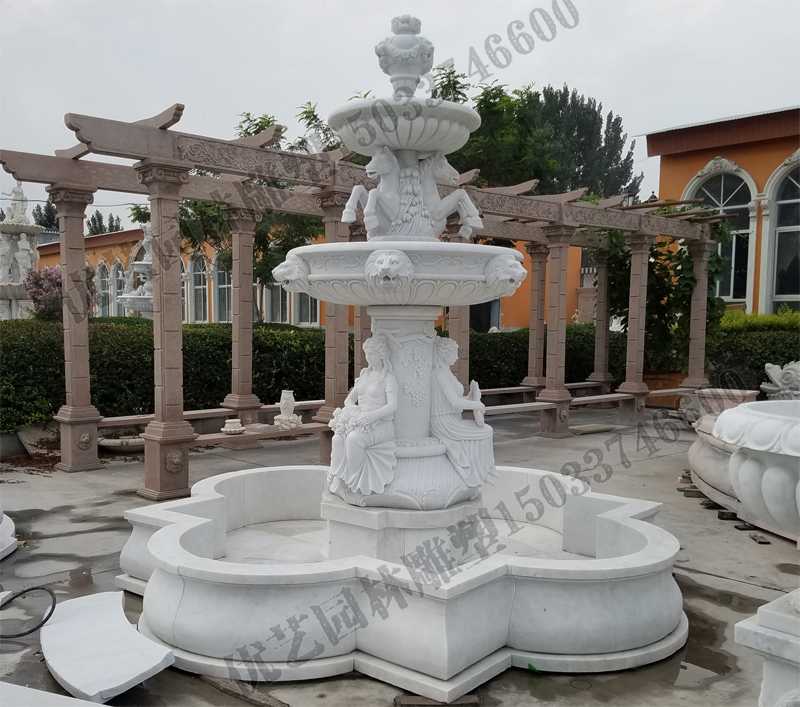 大理石噴泉，歐式人物動物噴泉，室外景觀噴泉定制